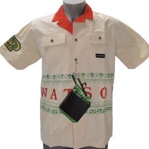 NEW WATSON Mens Work Shirt Tan Beige Size M Yacht Club Button Down Short Sleeve